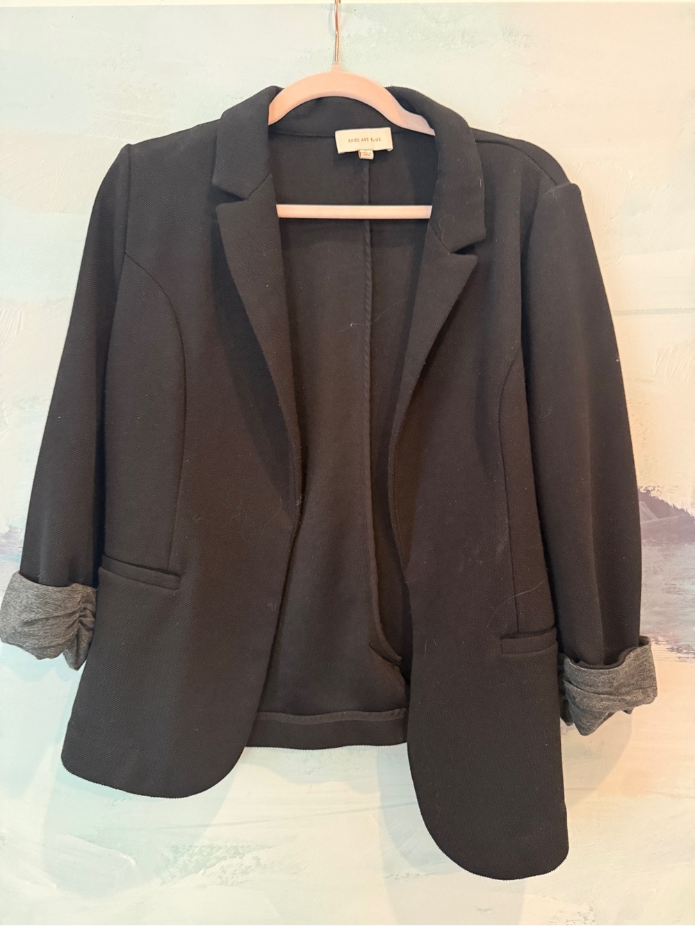 Skies Are Blue Black Open-Front Blazer with Rolled Sleeves